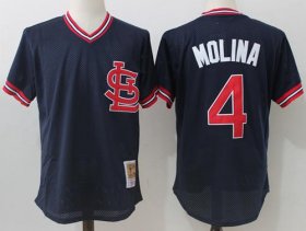 Wholesale Cheap Mitchell And Ness Cardinals #4 Yadier Molina Navy Blue Throwback Stitched MLB Jersey
