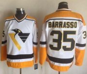 Wholesale Cheap Penguins #35 Tom Barrasso White/Yellow CCM Throwback Stitched NHL Jersey