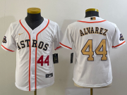 Cheap Youth Houston Astros #44 Yordan Alvarez Number 2023 White Gold World Serise Champions Patch Cool Base Stitched Jerseys