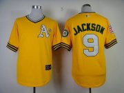 Wholesale Cheap Mitchell And Ness Athletics #9 Reggie Jackson Yellow Throwback Stitched MLB Jersey