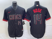 Wholesale Cheap Men's Cincinnati Reds #14 Pete Rose Number Black 2023 City Connect Cool Base Stitched Jersey 2