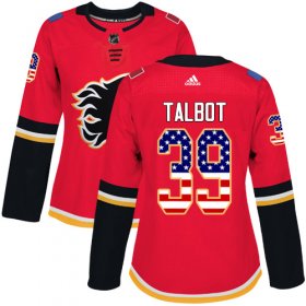Wholesale Cheap Adidas Flames #39 Cam Talbot Red Home Authentic USA Flag Women\'s Stitched NHL Jersey