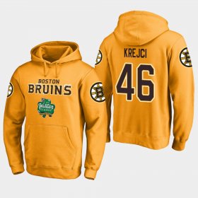 Wholesale Cheap Bruins #46 David Krejci Gold 2018 Winter Classic Fanatics Alternate Logo Hoodie