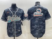 Wholesale Cheap Men's Miami Dolphins Gray Camo Team Big Logo With Patch Cool Base Stitched Baseball Jersey