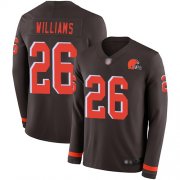 Wholesale Cheap Nike Browns #26 Greedy Williams Brown Team Color Men's Stitched NFL Limited Therma Long Sleeve Jersey