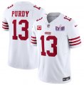 Cheap Men's San Francisco 49ers #13 Brock Purdy White 2024 F.U.S.E. Super Bowl LVIII Patch And 1-star C Patch Vapor Untouchable Limited Football Stitched Jersey