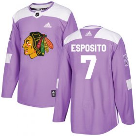 Wholesale Cheap Adidas Blackhawks #7 Tony Esposito Purple Authentic Fights Cancer Stitched NHL Jersey