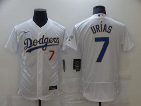 Wholesale Cheap Men Los Angeles Dodgers 7 Urias Champion of white gold and blue characters Elite 2021 Nike MLB Jersey