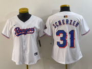 Cheap Women's Texas Rangers #31 Max Scherzer White 2024 Gold Collection Limited Cool Base Jersey