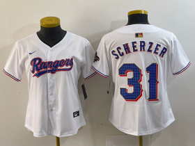 Cheap Women\'s Texas Rangers #31 Max Scherzer White 2024 Gold Collection Limited Cool Base Jersey