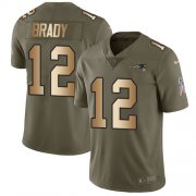 Wholesale Cheap Nike Patriots #12 Tom Brady Olive/Gold Men's Stitched NFL Limited 2017 Salute To Service Jersey