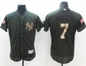 Wholesale Cheap Yankees #7 Mickey Mantle Green Flexbase Authentic Collection Salute to Service Stitched MLB Jersey