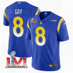 Wholesale Cheap Men\'s Los Angeles Rams #8 Matt Gay 2022 Royal Super Bowl LVI Vapor Limited Stitched Jersey