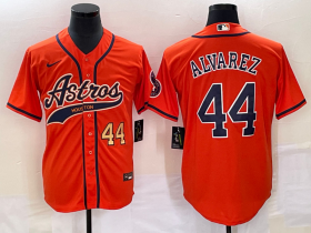 Wholesale Cheap Men\'s Houston Astros #44 Yordan Alvarez Number Orange With Patch Cool Base Stitched Baseball Jersey