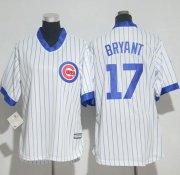 Wholesale Cheap Cubs #17 Kris Bryant White(Blue Strip) Cooperstown Women's Stitched MLB Jersey