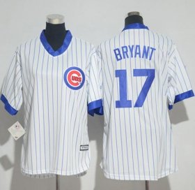 Wholesale Cheap Cubs #17 Kris Bryant White(Blue Strip) Cooperstown Women\'s Stitched MLB Jersey