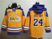 Wholesale Cheap Men's Los Angeles Lakers #24 Kobe Bryant Yellow Lace-Up Pullover Hoodie