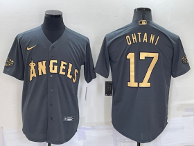 Wholesale Men\'s Los Angeles Angels #17 Shohei Ohtani Grey 2022 All Star Stitched Cool Base Nike Jersey