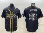 Wholesale Cheap Men's Las Vegas Raiders #34 Bo Jackson Black Gold Team Big Logo With Patch Cool Base Stitched Baseball Jersey