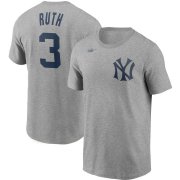 Wholesale Cheap New York Yankees #3 Babe Ruth Nike Cooperstown Collection Name & Number T-Shirt Gray