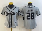Wholesale Cheap Women's Las Vegas Raiders #28 Josh Jacobs Gray With Patch Cool Base Stitched Baseball Jersey(Run Small)