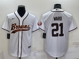 Wholesale Cheap Men\'s Cleveland Browns #21 Denzel Ward White Stitched Cool Base Nike Baseball Jersey