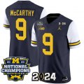 Cheap Men's Michigan Wolverines #9 J.J. McCarthy Navy White 2024 F.U.S.E. With 2023 National Champions Patch Stitched Jersey
