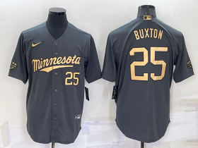 Wholesale Men\'s Minnesota Twins #25 Byron Buxton Number Grey 2022 All Star Stitched Cool Base Nike Jersey