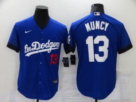 Wholesale Cheap Men\'s Los Angeles Dodgers #13 Max Muncy Blue 2021 City Connect Number Cool Base Stitched Jersey