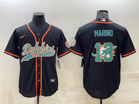 Wholesale Cheap Men\'s Miami Dolphins #13 Dan Marino Black Team Big Logo With Patch Cool Base Stitched Baseball Jersey