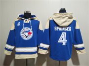 Wholesale Cheap Men's Toronto Blue Jays #4 George Springer Royal Ageless Must-Have Lace-Up Pullover Hoodie