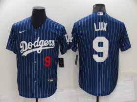 Wholesale Cheap Men\'s Los Angeles Dodgers #9 Gavin Lux Navy Blue Pinstripe Stitched MLB Cool Base Nike Jersey