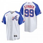 Cheap Men's Atlanta Braves #99 Spencer Strider White 2023 City Connect Cool Base Stitched Jersey