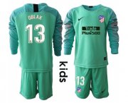 Wholesale Cheap Atletico Madrid #13 Oblak Green Goalkeeper Long Sleeves Kid Soccer Club Jersey
