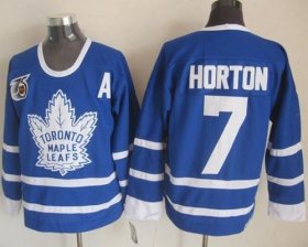 Wholesale Cheap Maple Leafs #7 Tim Horton Blue 75th CCM Throwback Stitched NHL Jersey