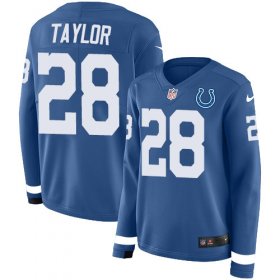 Wholesale Cheap Nike Colts #28 Jonathan Taylor Royal Blue Team Color Women\'s Stitched NFL Limited Therma Long Sleeve Jersey