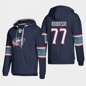 Wholesale Cheap Columbus Blue Jackets #77 Josh Anderson Blue adidas Lace-Up Pullover Hoodie