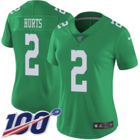 Wholesale Cheap Nike Eagles #2 Jalen Hurts Green Women\'s Stitched NFL Limited Rush 100th Season Jersey