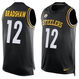 Wholesale Cheap Nike Steelers #12 Terry Bradshaw Black Team Color Men\'s Stitched NFL Limited Tank Top Jersey