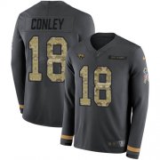 Wholesale Cheap Nike Jaguars #18 Chris Conley Anthracite Salute to Service Men's Stitched NFL Limited Therma Long Sleeve Jersey