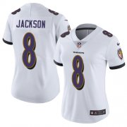Wholesale Cheap Nike Ravens #8 Lamar Jackson White Women's Stitched NFL Vapor Untouchable Limited Jersey