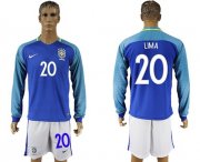 Wholesale Cheap Brazil #20 Lima Away Long Sleeves Soccer Country Jersey