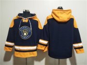 Wholesale Cheap Men's Milwaukee Brewers Blank Black Gold Ageless Must-Have Lace-Up Pullover Hoodie