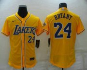 Cheap Men's Los Angeles Lakers #24 Kobe Bryant Number Yellow Cool Base Stitched Baseball Jersey