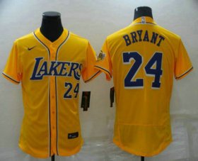 Cheap Men\'s Los Angeles Lakers #24 Kobe Bryant Number Yellow Cool Base Stitched Baseball Jersey