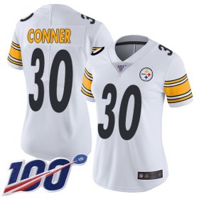Wholesale Cheap Nike Steelers #30 James Conner White Women\'s Stitched NFL 100th Season Vapor Limited Jersey