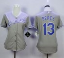 Wholesale Cheap Royals #13 Salvador Perez Grey Road Women's Stitched MLB Jersey