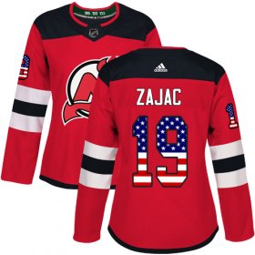 Wholesale Cheap Adidas Devils #19 Travis Zajac Red Home Authentic USA Flag Women\'s Stitched NHL Jersey