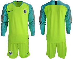 Wholesale Cheap France Blank Green Goalkeeper Long Sleeves Soccer Country Jersey