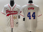 Wholesale Cheap Men's Atlanta Braves #44 Hank Aaron Number White Cool Base With Patch Stitched Baseball Jersey